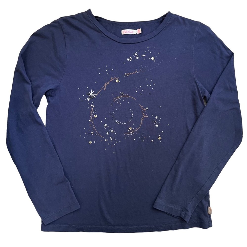 Billieblush 138 US 10 Tee Shirt Stars Navy Blue Top Constellation Silver Sequins